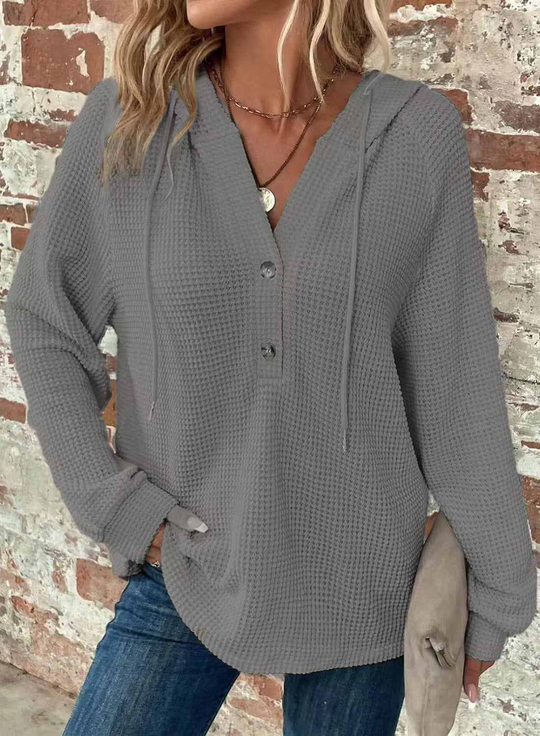 Pullover Damen mit Kapuze und Knopfleiste - J&B - 3 - Jasminaboutique.com