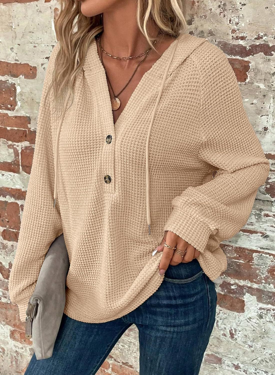 Pullover Damen mit Kapuze und Knopfleiste - J&B - 5 - Jasminaboutique.com