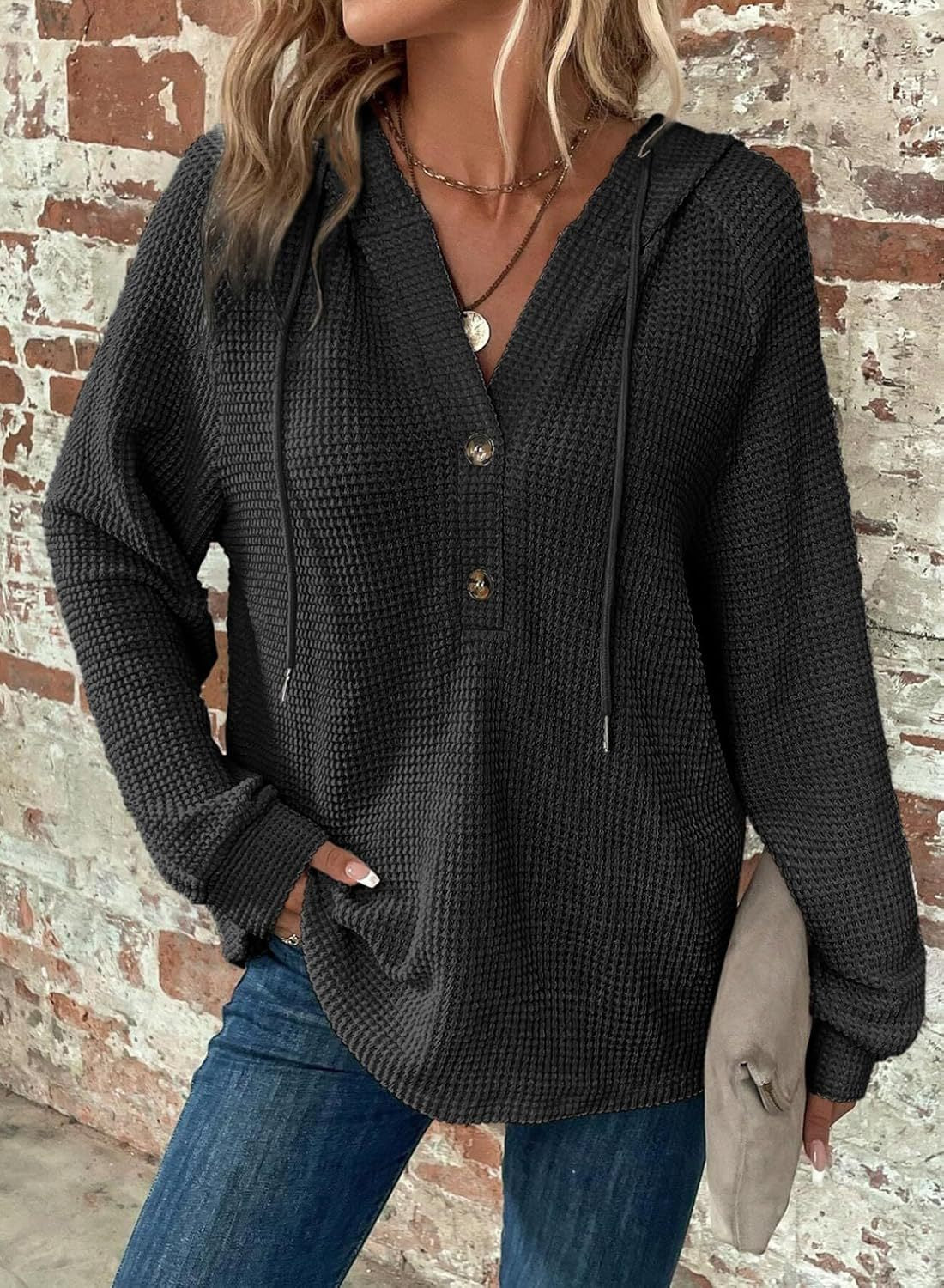 Pullover Damen mit Kapuze und Knopfleiste - J&B - 10 - Jasminaboutique.com