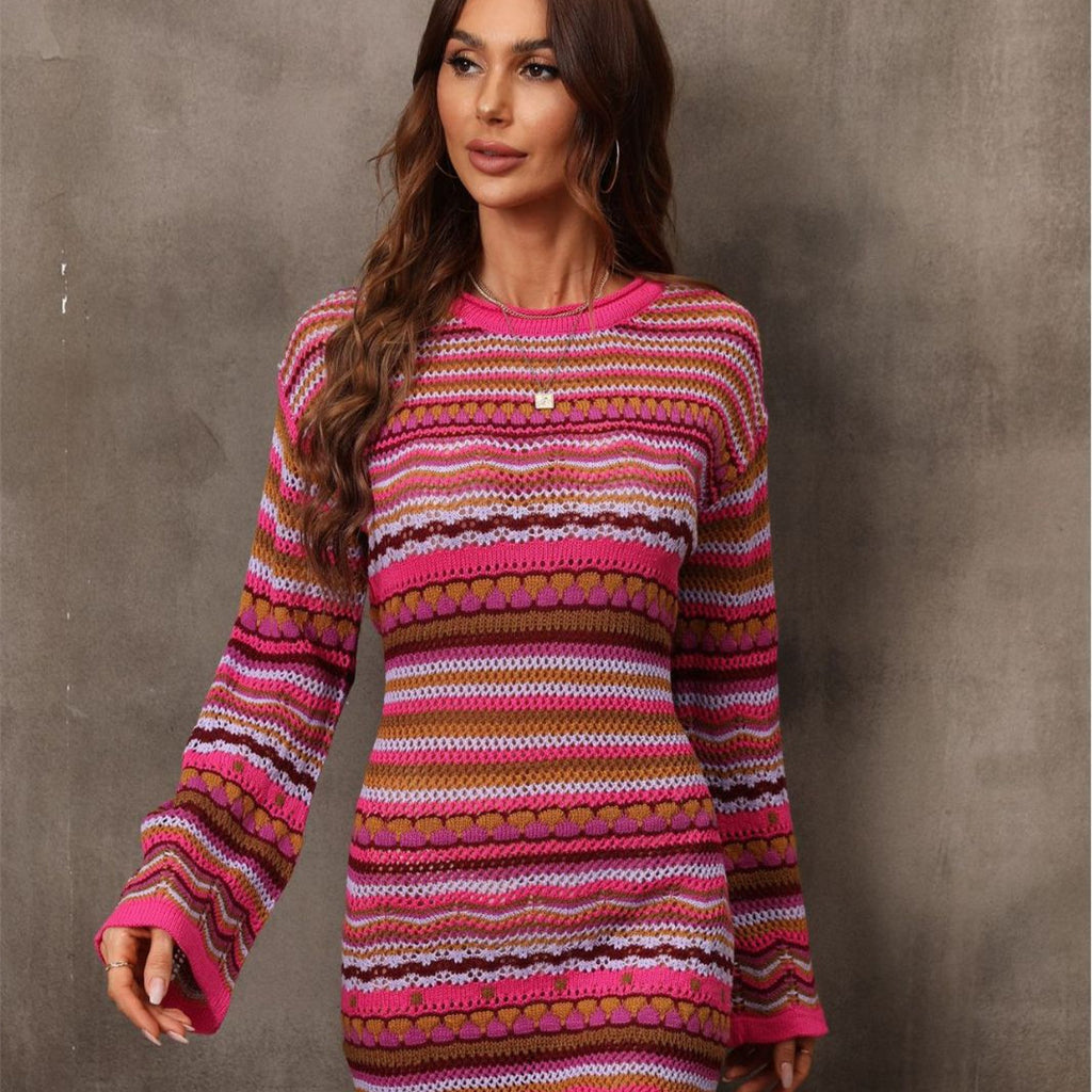 Kleid Damen mit weitem Schnitt und auffälligem Muster - J&B - 3 - Jasminaboutique.com