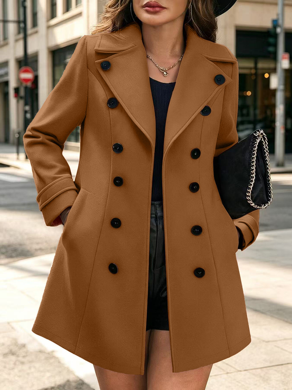 Damen Mantel Doppelte Knopfleiste mit elegantem Schnitt - J&B - 2 - Jasminaboutique.com