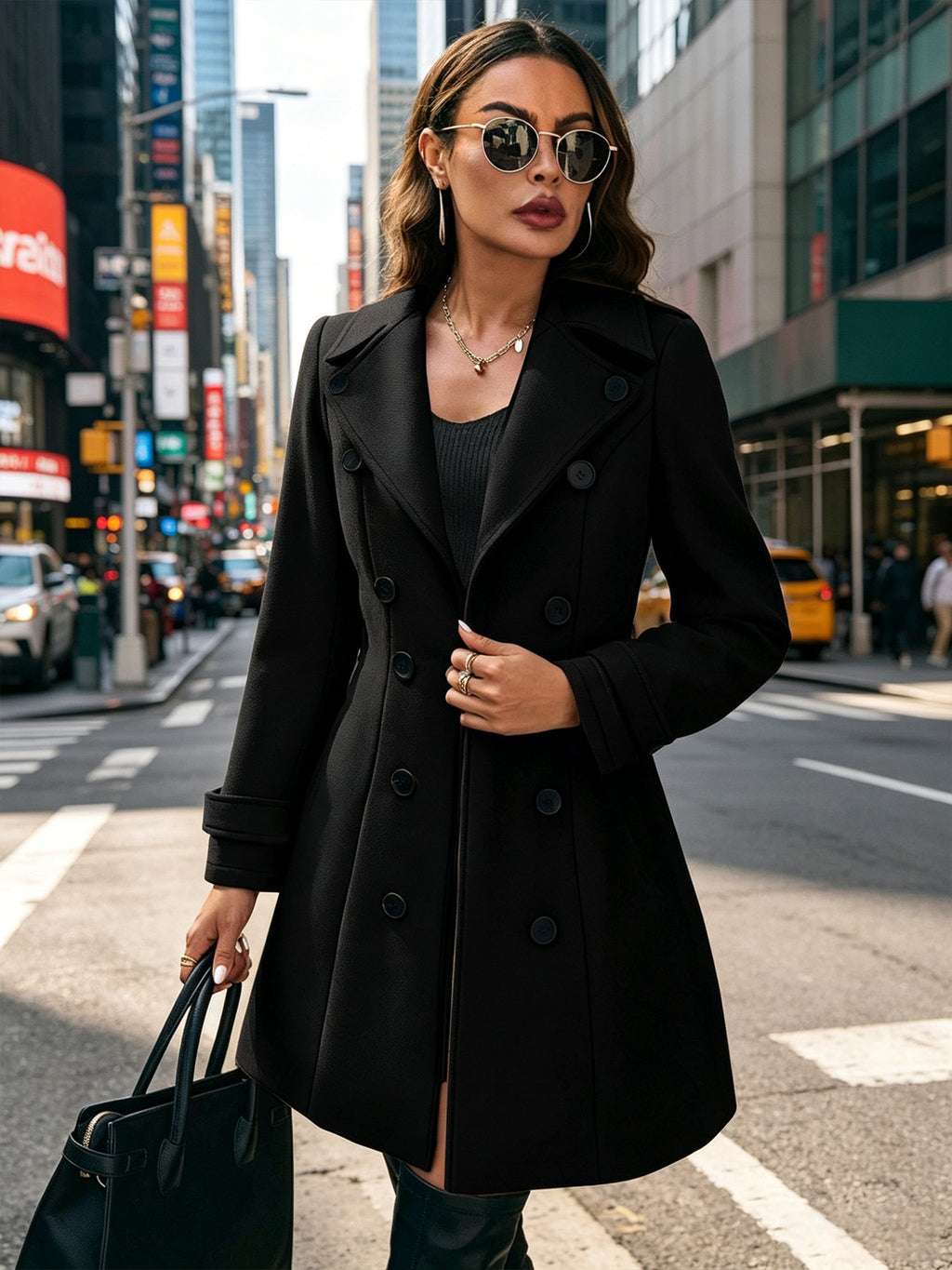 Damen Mantel Doppelte Knopfleiste mit elegantem Schnitt - J&B - 4 - Jasminaboutique.com