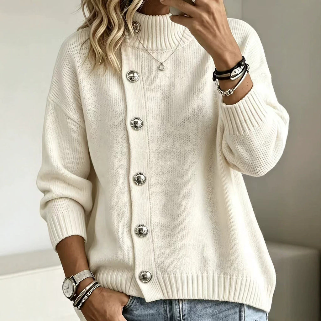 Pullover Damen mit Stehkragen und Knopfdetails - J&B - 1 - Jasminaboutique.com