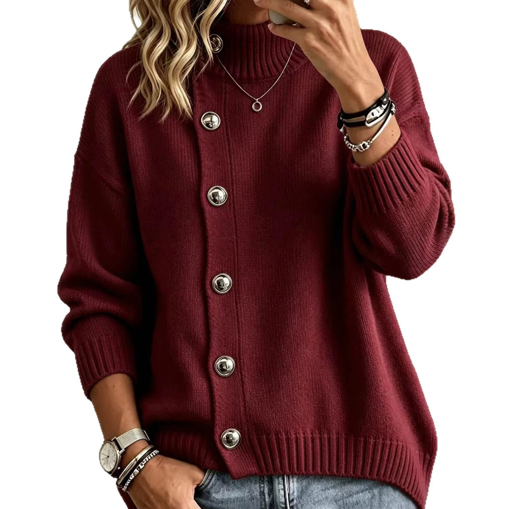 Pullover Damen mit Stehkragen und Knopfdetails - J&B - 2 - Jasminaboutique.com