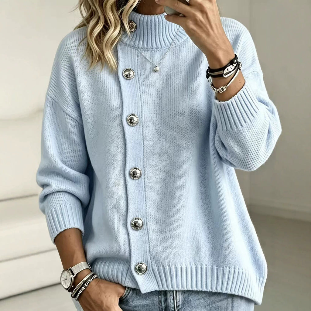 Pullover Damen mit Stehkragen und Knopfdetails - J&B - 4 - Jasminaboutique.com