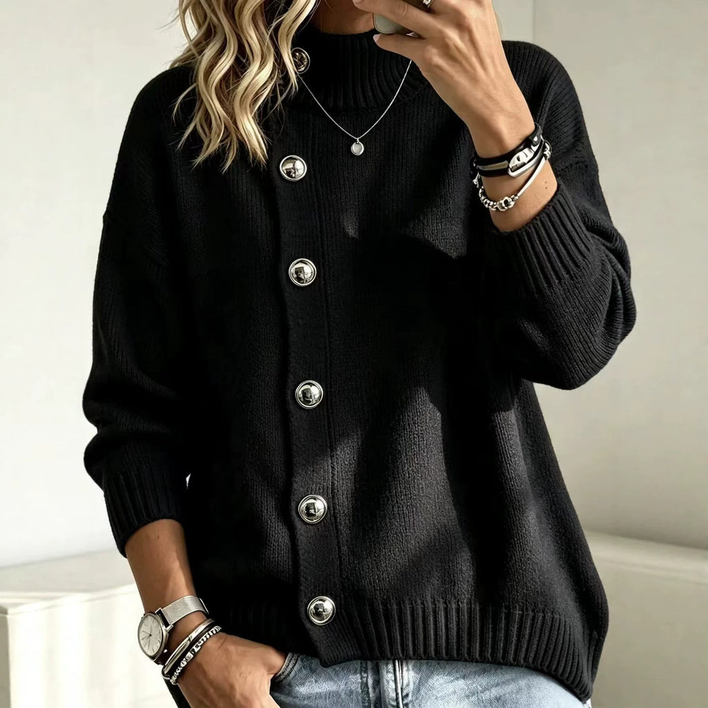 Pullover Damen mit Stehkragen und Knopfdetails - J&B - 5 - Jasminaboutique.com