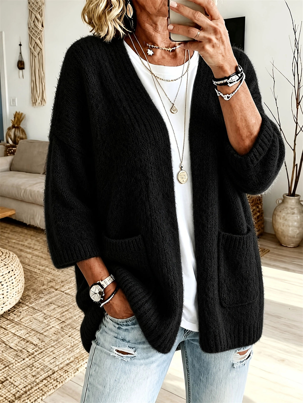 Cardigan Damen mit Taschen und lockerer Passform - J&B - 1 - Jasminaboutique.com