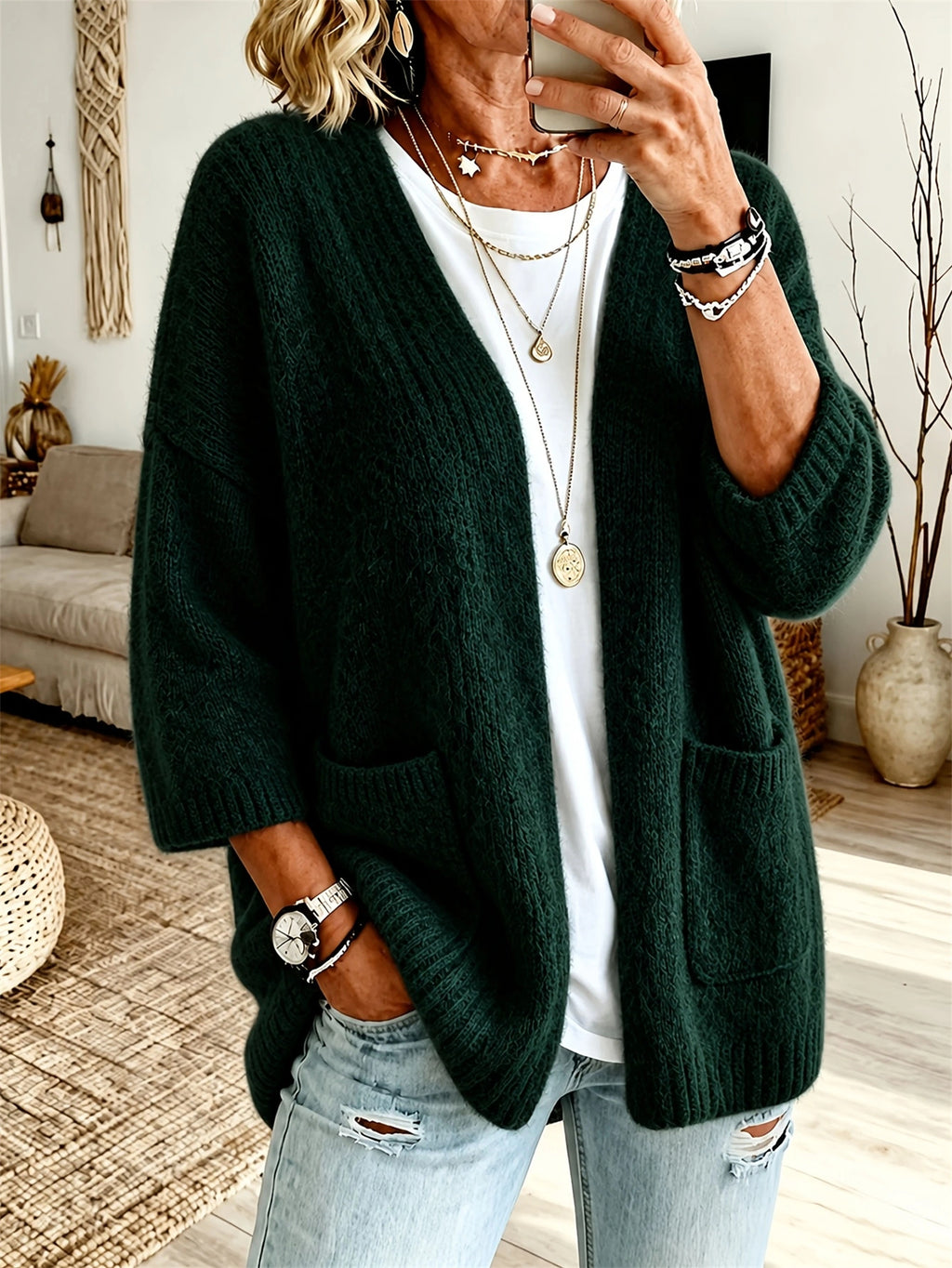 Cardigan Damen mit Taschen und lockerer Passform - J&B - 3 - Jasminaboutique.com