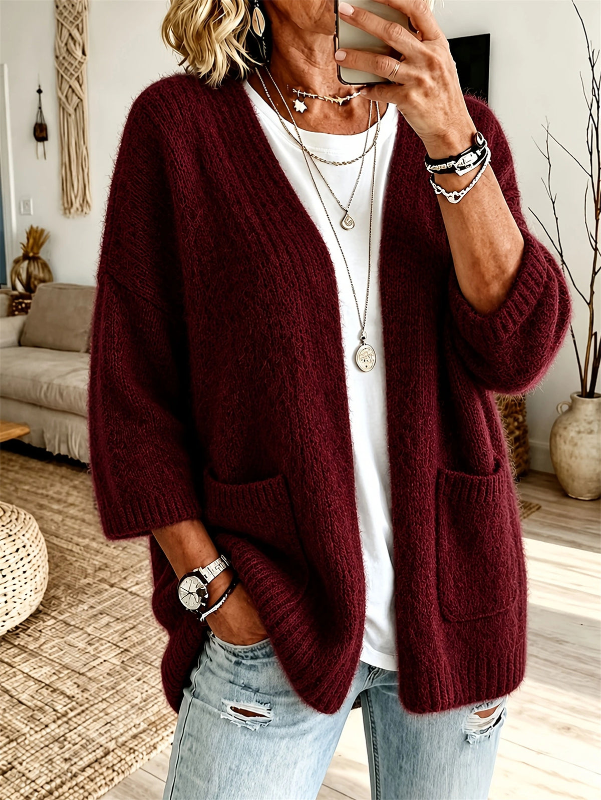 Cardigan Damen mit Taschen und lockerer Passform - J&B - 4 - Jasminaboutique.com