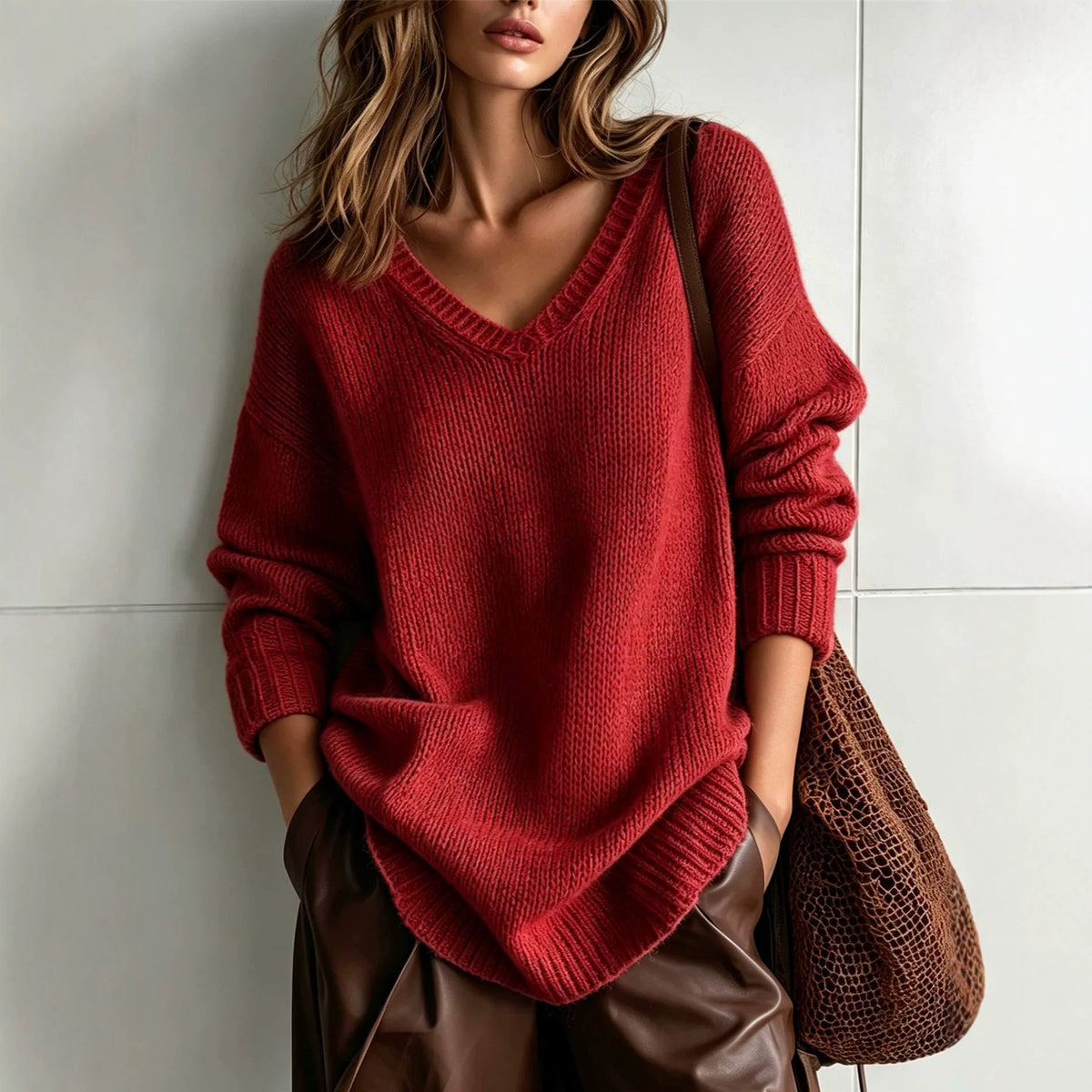 Pullover Damen mit V-Ausschnitt und lockerer Passform - J&B - 3 - Jasminaboutique.com