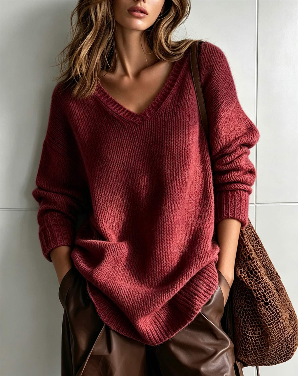 Pullover Damen mit V-Ausschnitt und lockerer Passform - J&B - 5 - Jasminaboutique.com