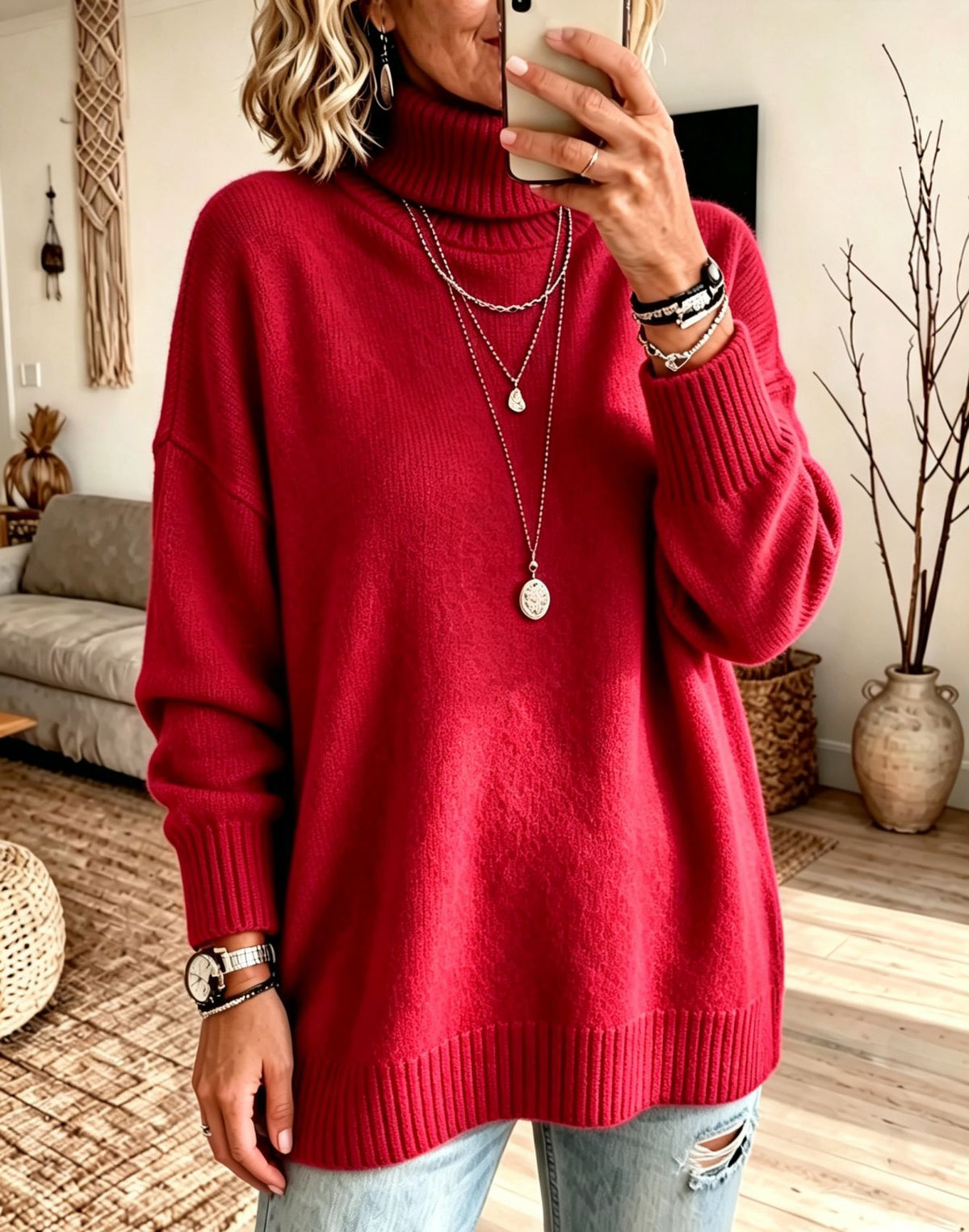 Pullover Damen mit Stehkragen und lockerer Passform - J&B - 2 - Jasminaboutique.com