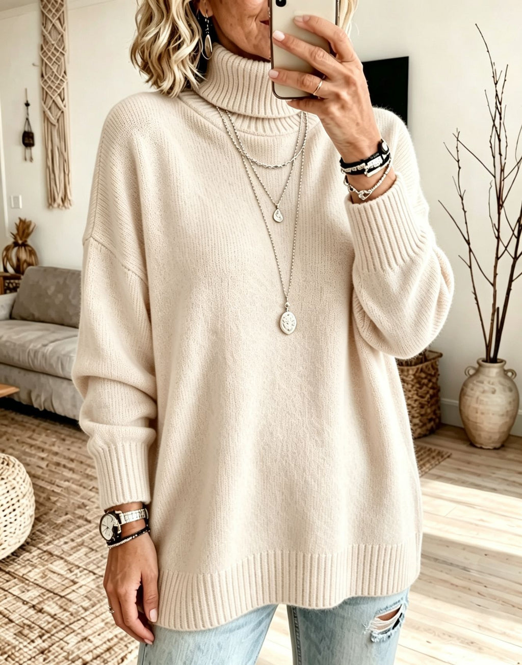 Pullover Damen mit Stehkragen und lockerer Passform - J&B - 4 - Jasminaboutique.com