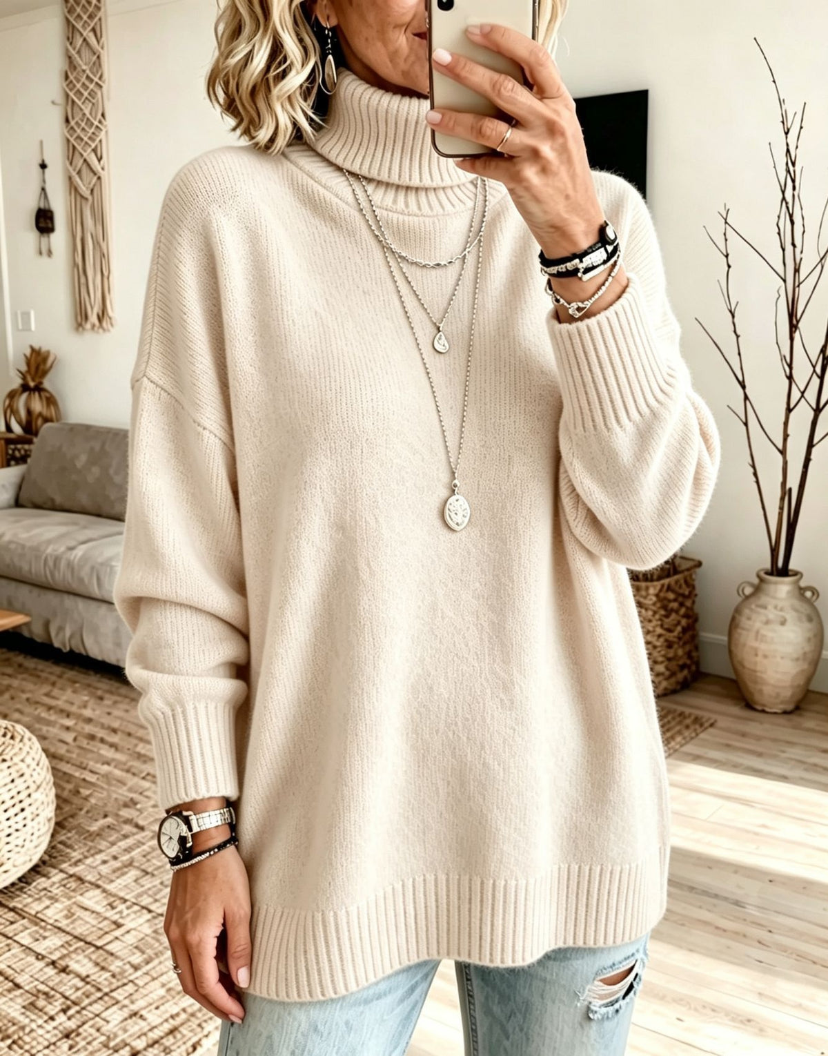 Pullover Damen mit Stehkragen und lockerer Passform - J&B - 4 - Jasminaboutique.com