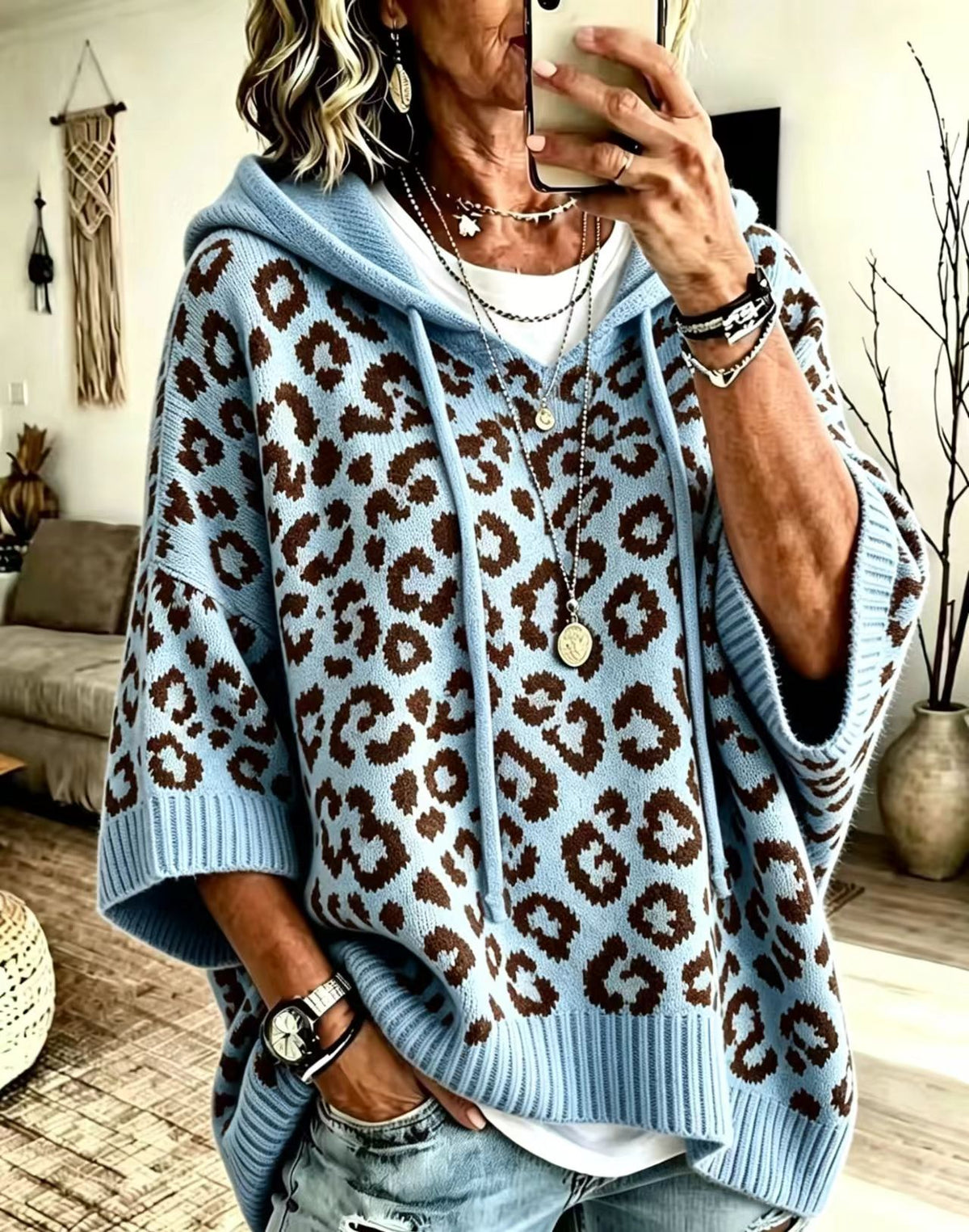 Pullover Damen mit Kapuze und Leopardenmuster - J&B - 2 - Jasminaboutique.com