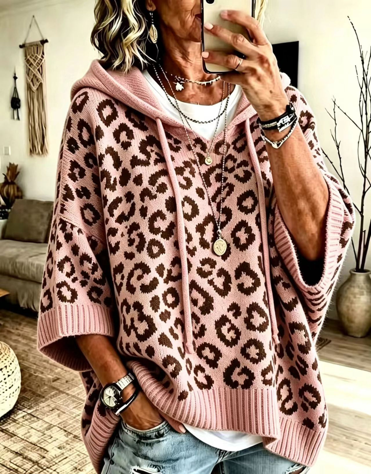 Pullover Damen mit Kapuze und Leopardenmuster - J&B - 6 - Jasminaboutique.com