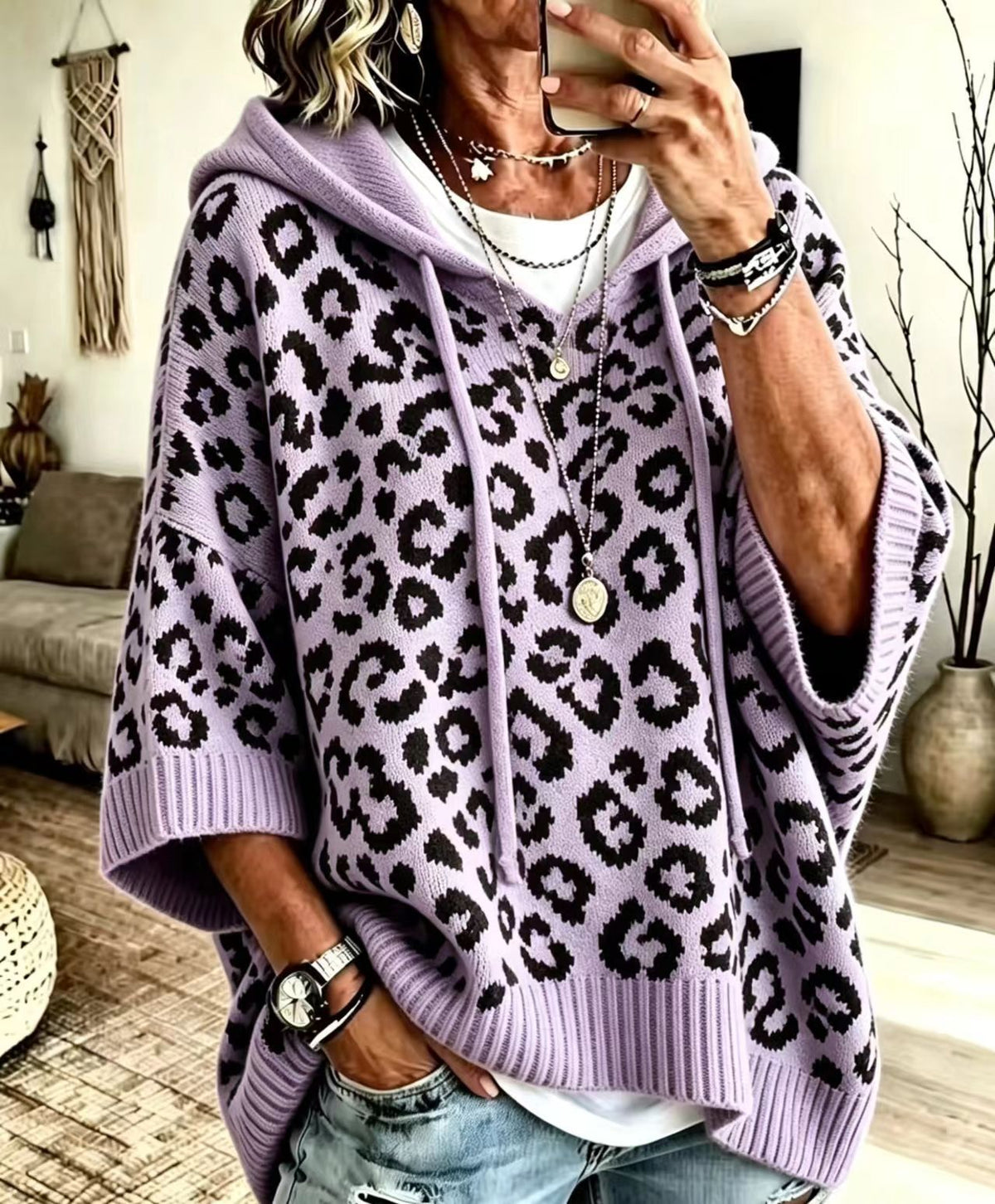 Pullover Damen mit Kapuze und Leopardenmuster - J&B - 9 - Jasminaboutique.com