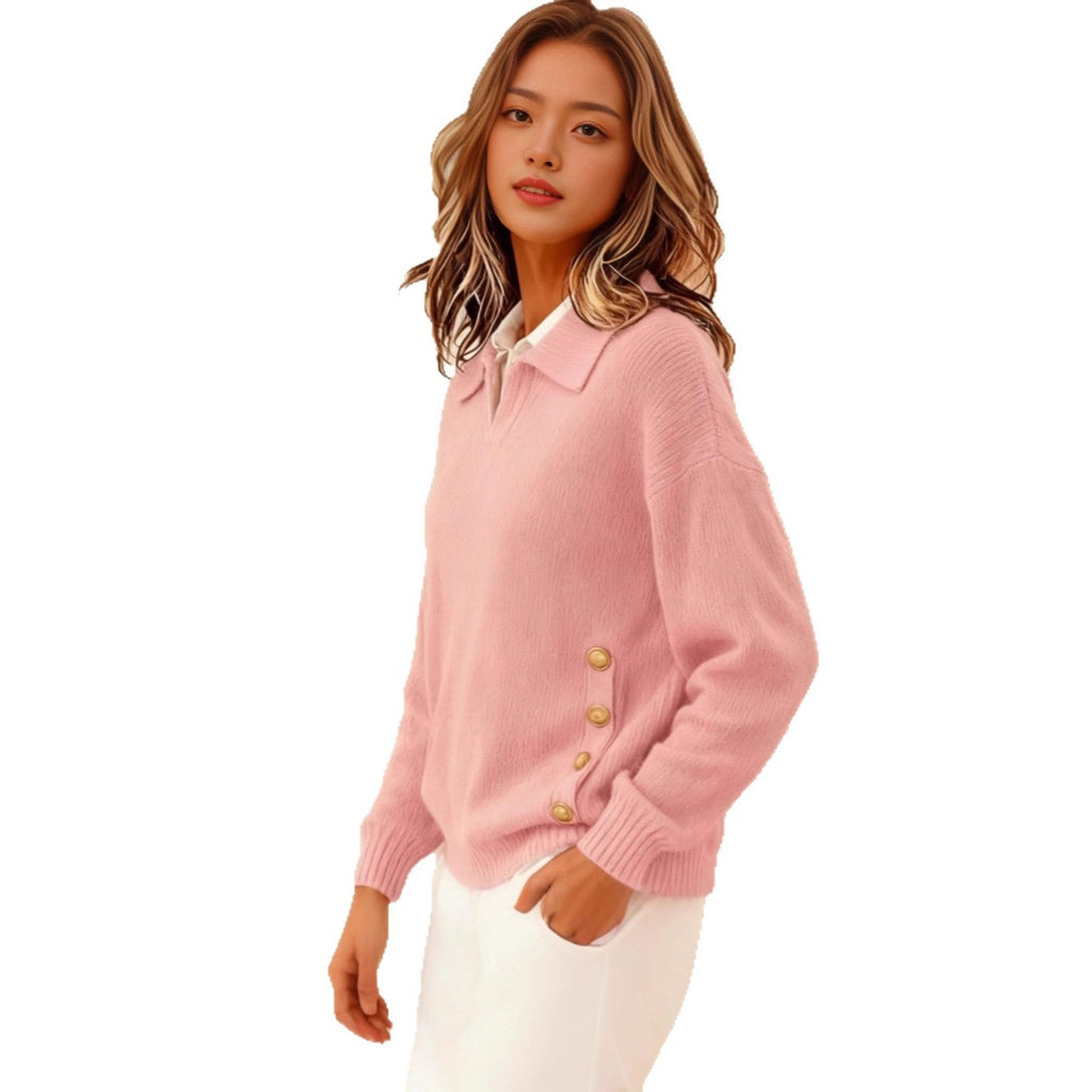 Pullover Damen mit Umlegekragen und Knopfdetails - J&B - 5 - Jasminaboutique.com