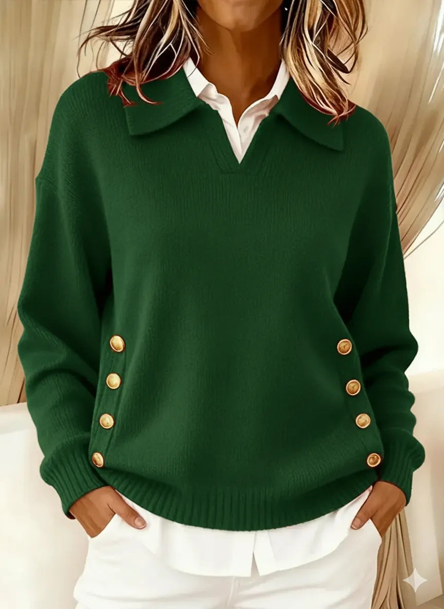 Pullover Damen mit Umlegekragen und Knopfdetails - J&B - 6 - Jasminaboutique.com