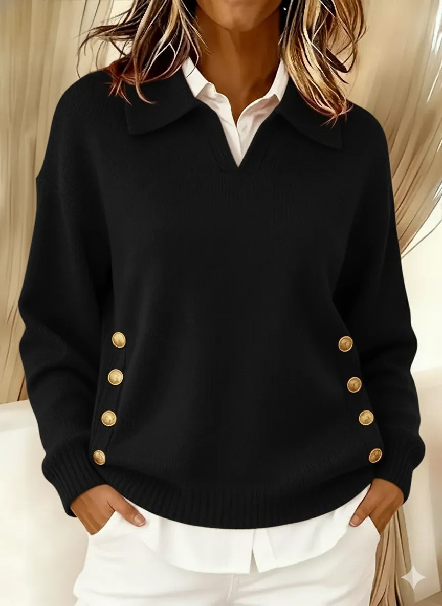 Pullover Damen mit Umlegekragen und Knopfdetails - J&B - 8 - Jasminaboutique.com
