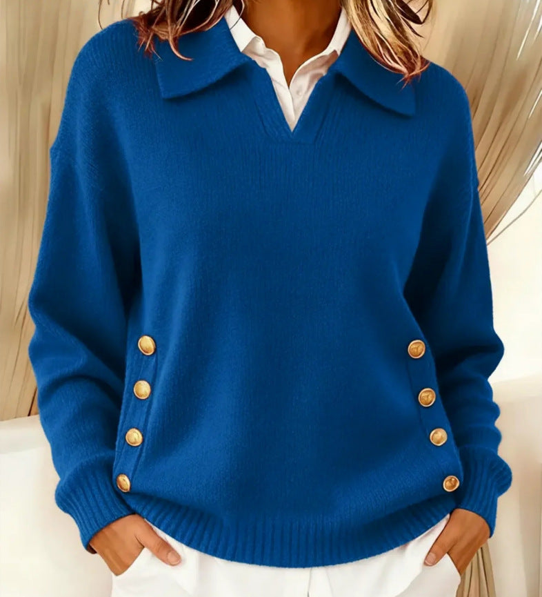 Pullover Damen mit Umlegekragen und Knopfdetails - J&B - 9 - Jasminaboutique.com