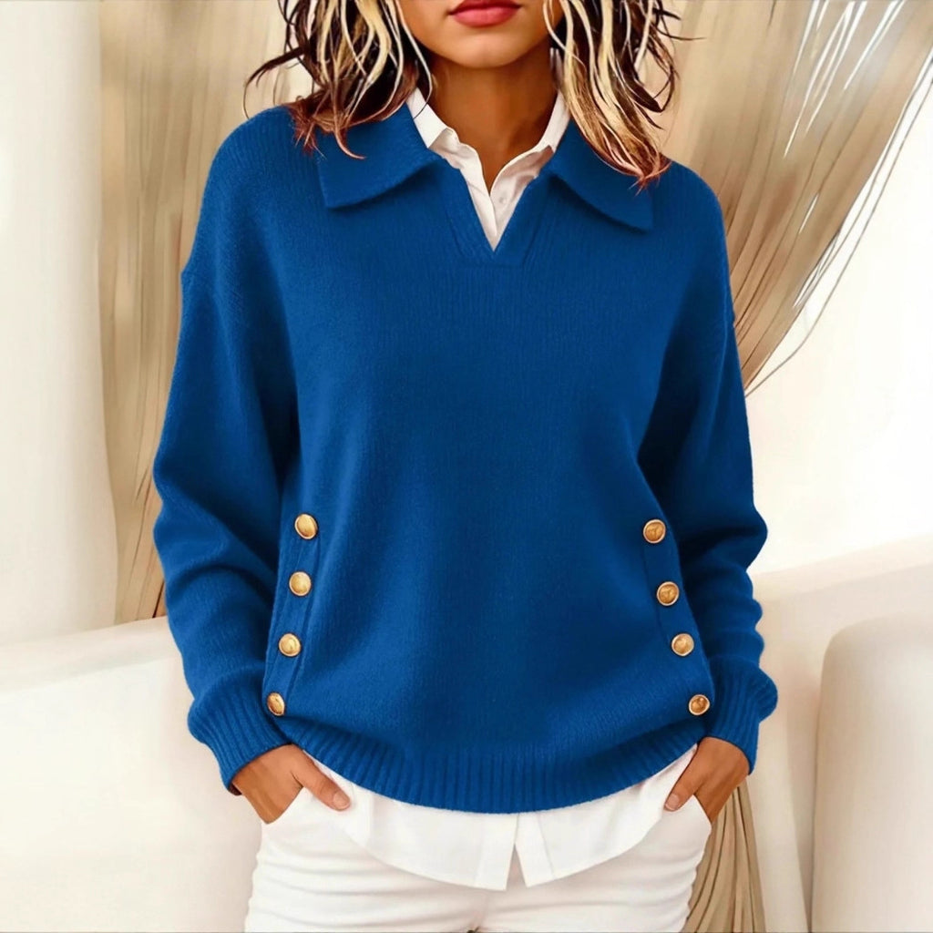 Pullover Damen mit Umlegekragen und Knopfdetails - J&B - 12 - Jasminaboutique.com