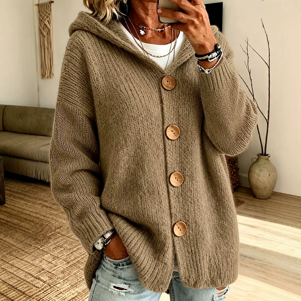 Cardigan Damen mit Kapuze und Knopfverschluss - J&B - 1 - Jasminaboutique.com