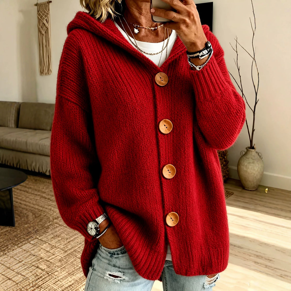 Cardigan Damen mit Kapuze und Knopfverschluss - J&B - 3 - Jasminaboutique.com