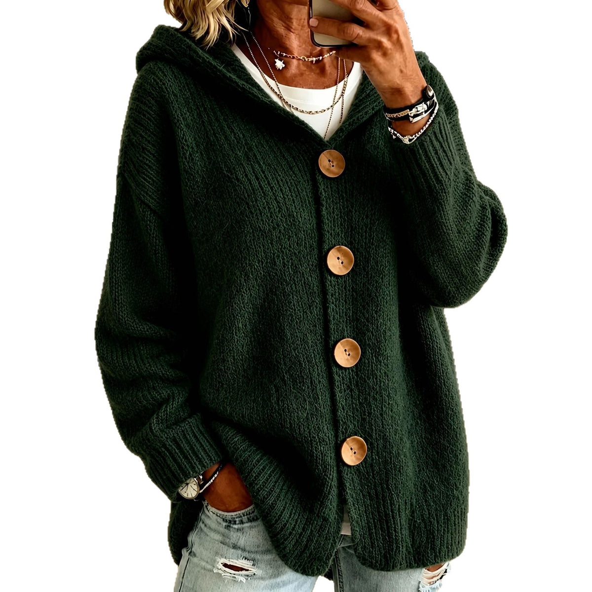 Cardigan Damen mit Kapuze und Knopfverschluss - J&B - 4 - Jasminaboutique.com