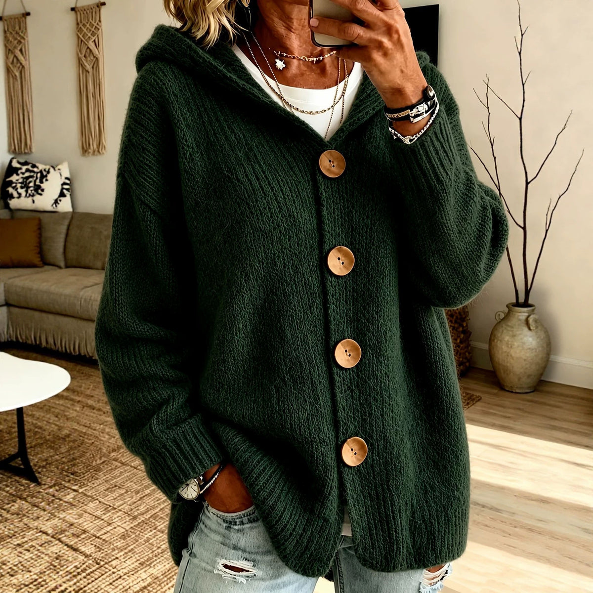 Cardigan Damen mit Kapuze und Knopfverschluss - J&B - 5 - Jasminaboutique.com