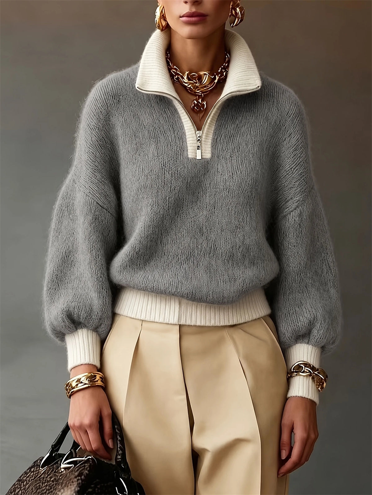 Pullover Damen mit Stehkragen und Reißverschluss - J&B - 4 - Jasminaboutique.com