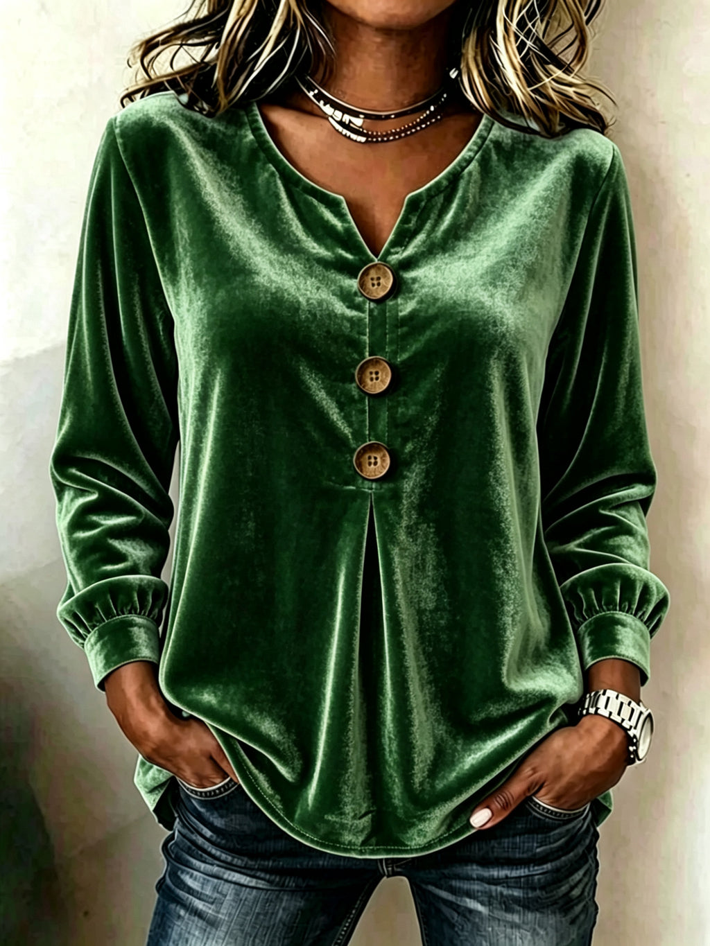 Bluse Damen mit V-Ausschnitt und Knopfdetails - J&B - 8 - Jasminaboutique.com