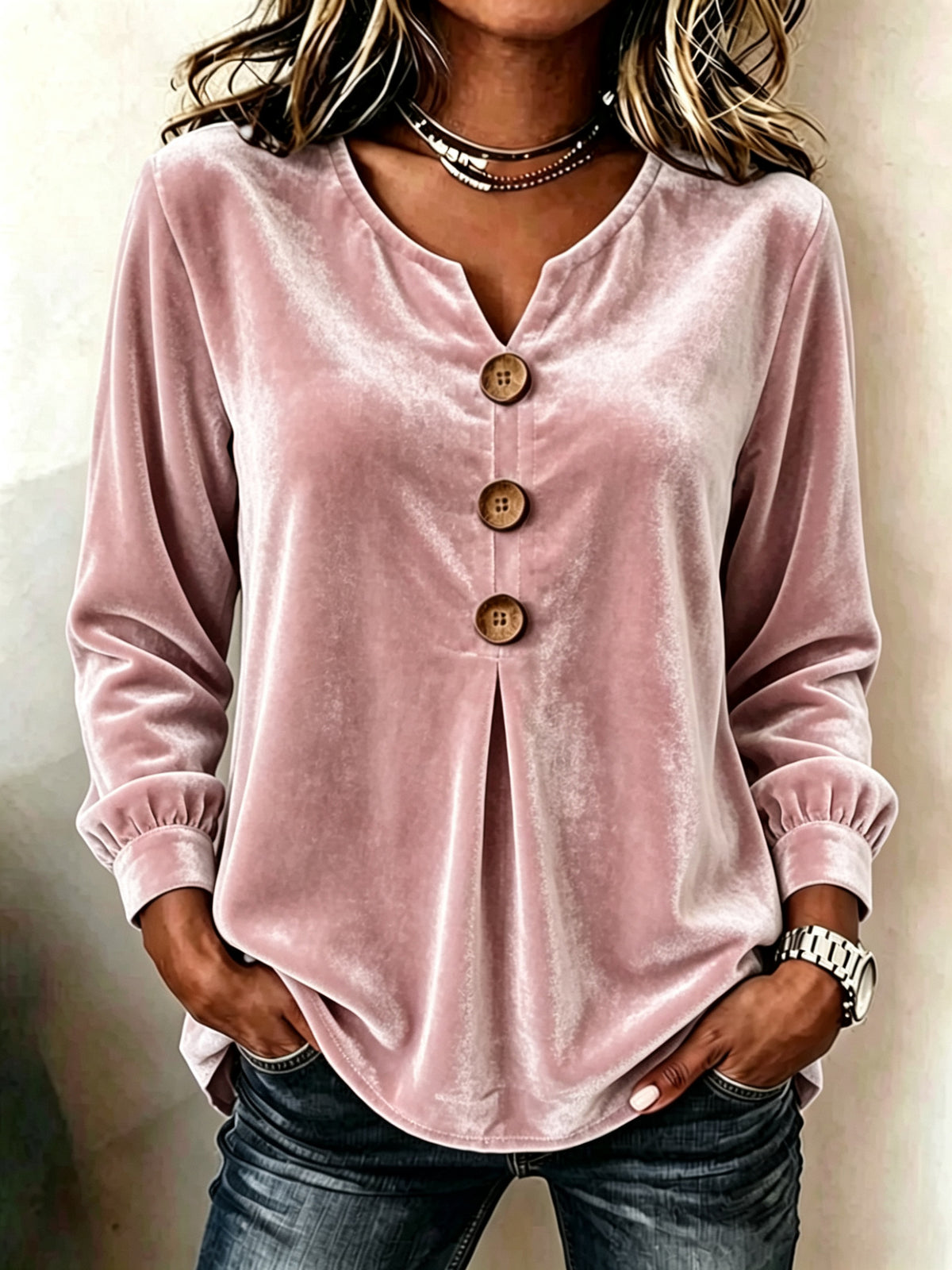 Bluse Damen mit V-Ausschnitt und Knopfdetails - J&B - 10 - Jasminaboutique.com