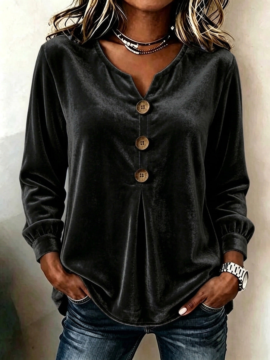 Bluse Damen mit V-Ausschnitt und Knopfdetails - J&B - 14 - Jasminaboutique.com