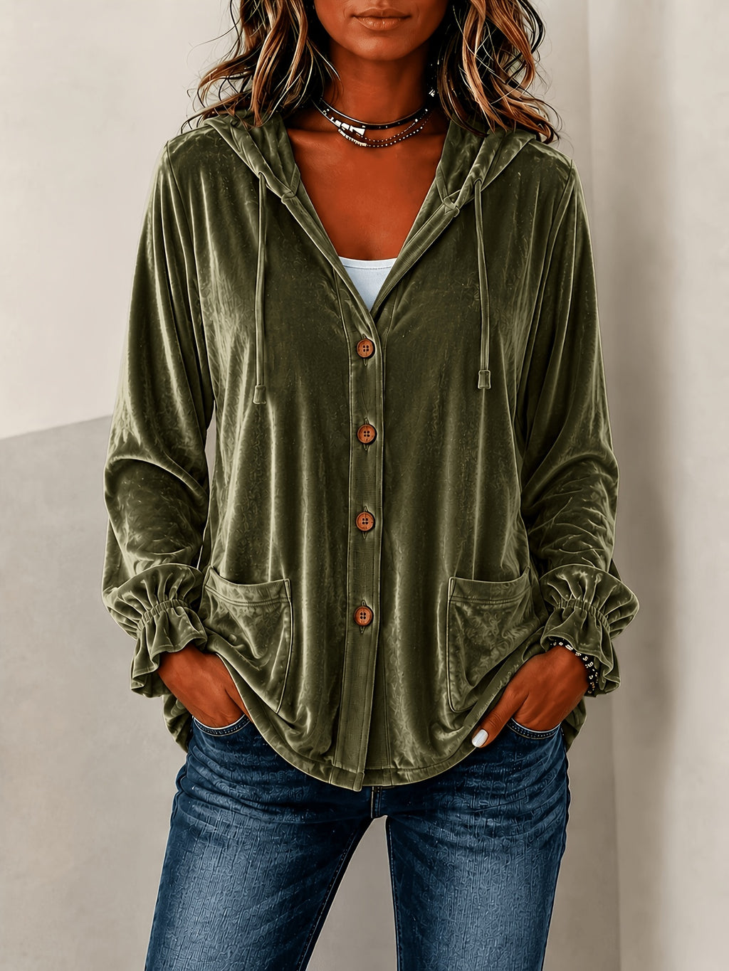 Jacket Damen mit Kapuze und Knopfverschluss - J&B - 2 - Jasminaboutique.com