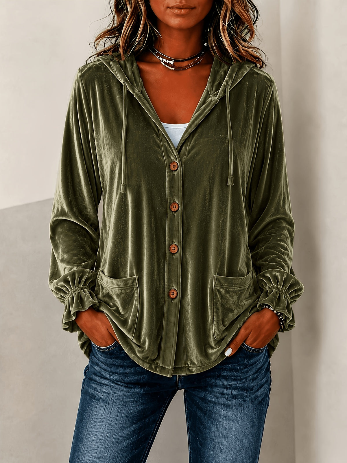 Jacket Damen mit Kapuze und Knopfverschluss - J&B - 2 - Jasminaboutique.com