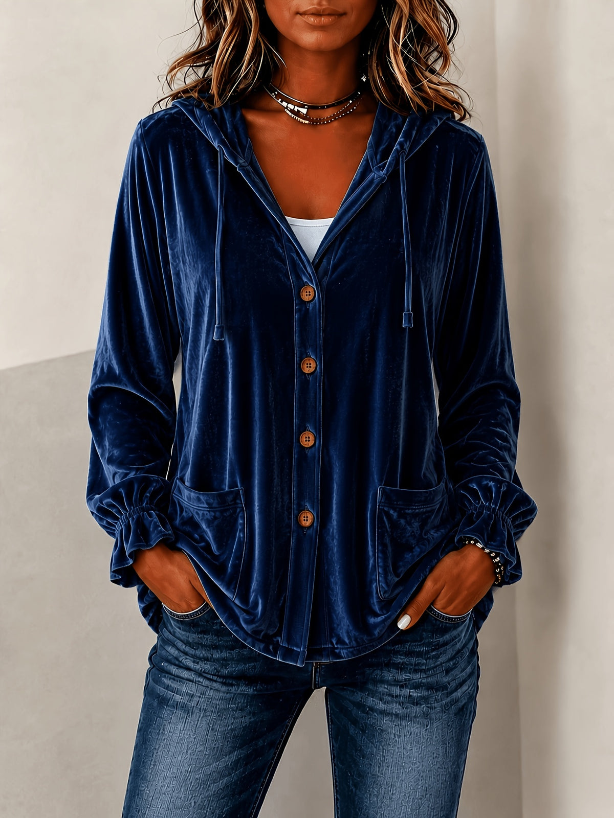 Jacket Damen mit Kapuze und Knopfverschluss - J&B - 3 - Jasminaboutique.com