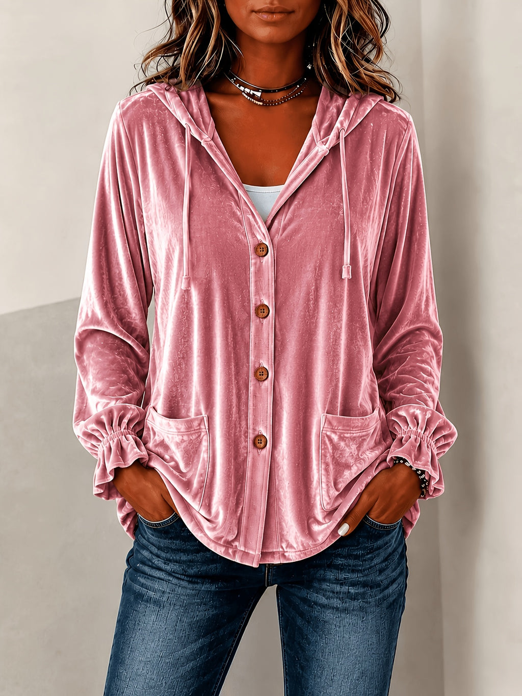 Jacket Damen mit Kapuze und Knopfverschluss - J&B - 4 - Jasminaboutique.com