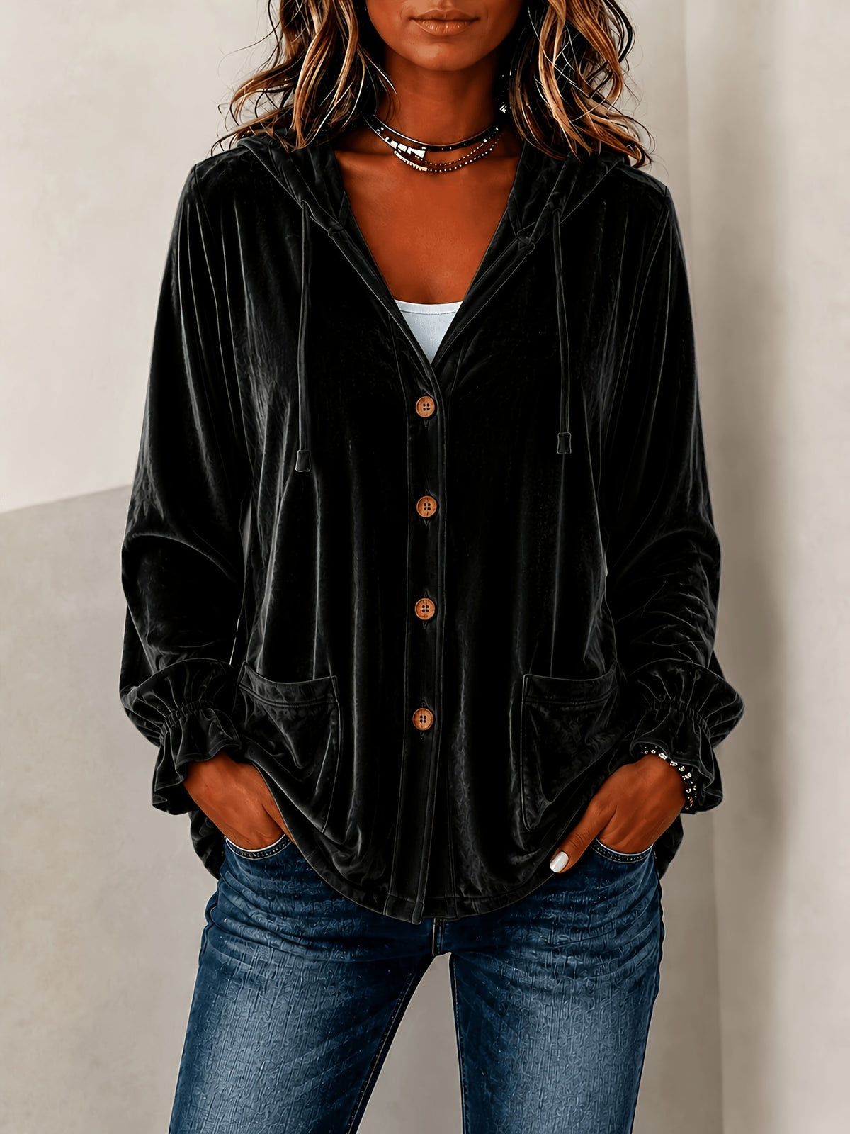 Jacket Damen mit Kapuze und Knopfverschluss - J&B - 6 - Jasminaboutique.com
