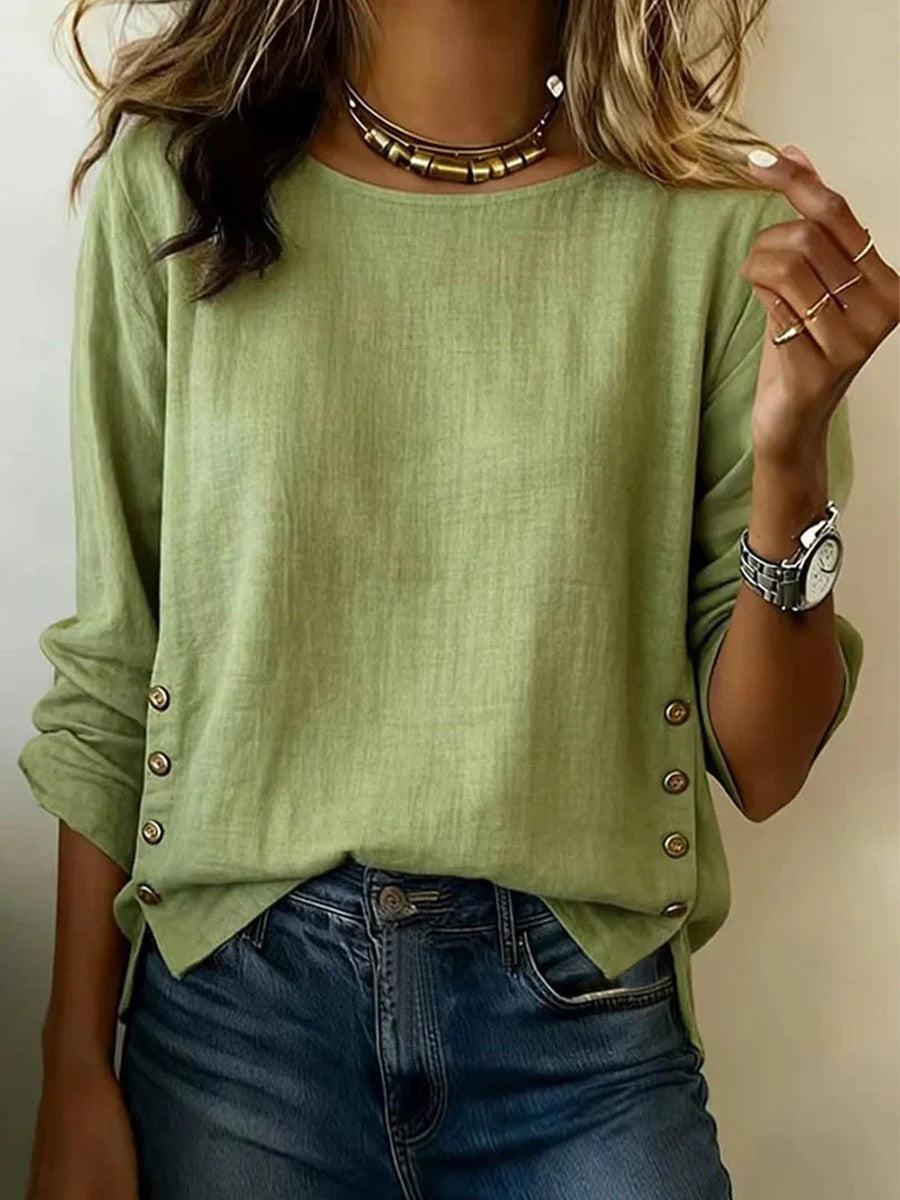 Bluse Damen mit Rundhalsausschnitt und Knopfdetails - J&B - 7 - Jasminaboutique.com
