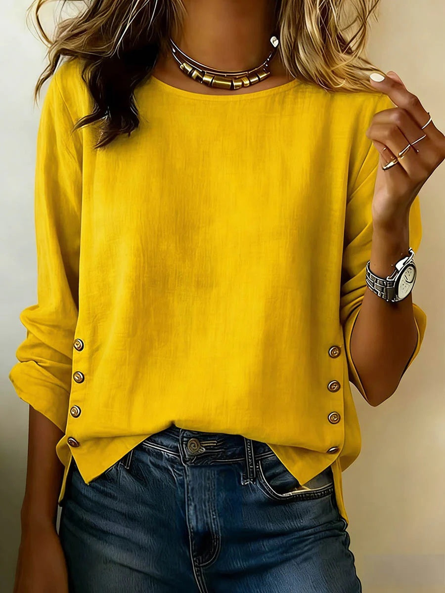 Bluse Damen mit Rundhalsausschnitt und Knopfdetails - J&B - 9 - Jasminaboutique.com