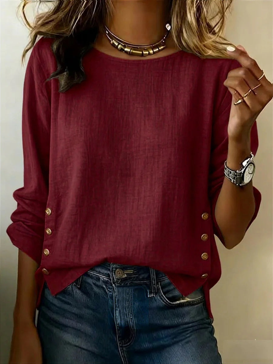 Bluse Damen mit Rundhalsausschnitt und Knopfdetails - J&B - 12 - Jasminaboutique.com