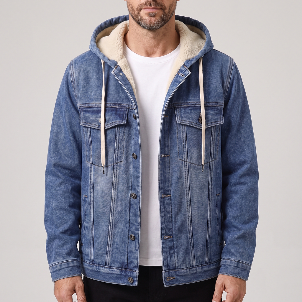 Jeansjacke Herren mit Kapuze und Sherpa-Futter - J&B - 1 - Jasminaboutique.com