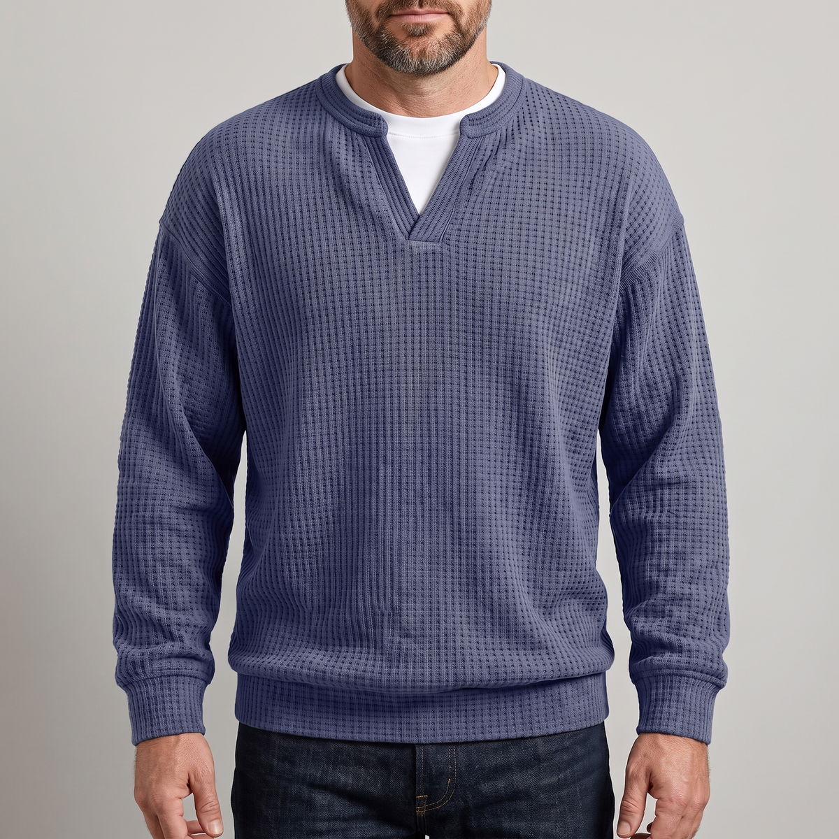 Pullover Herren mit V-Ausschnitt und strukturiertem Design - J&B - 1 - Jasminaboutique.com