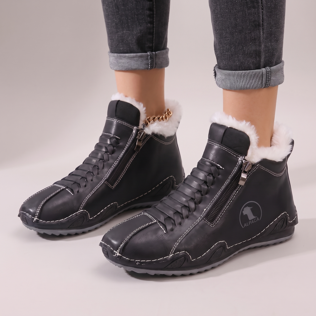 Boots Damen mit seitlichem Reißverschluss und flauschigem Futter - J&B - 1 - Jasminaboutique.com