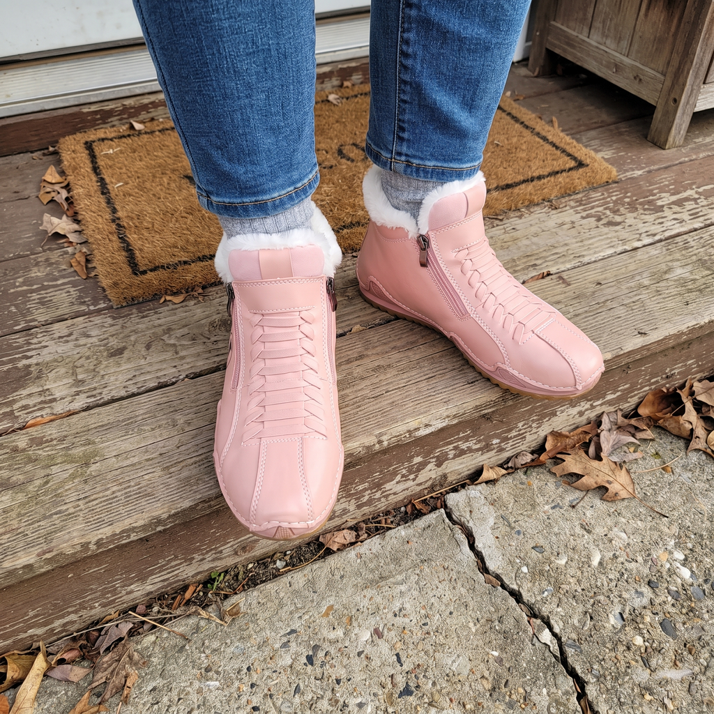 Boots Damen mit seitlichem Reißverschluss und flauschigem Futter - J&B - 2 - Jasminaboutique.com