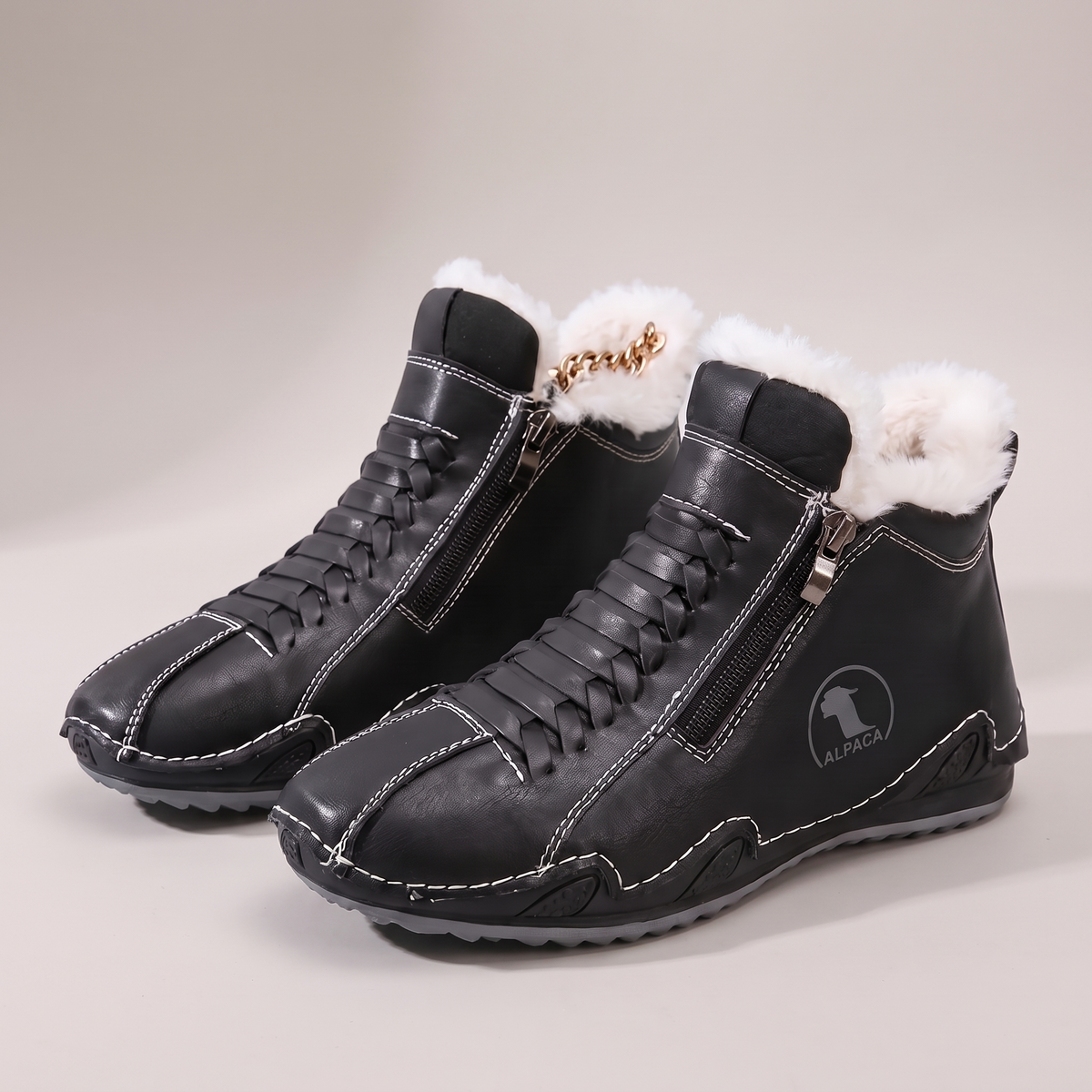 Boots Damen mit seitlichem Reißverschluss und flauschigem Futter - J&B - 10 - Jasminaboutique.com