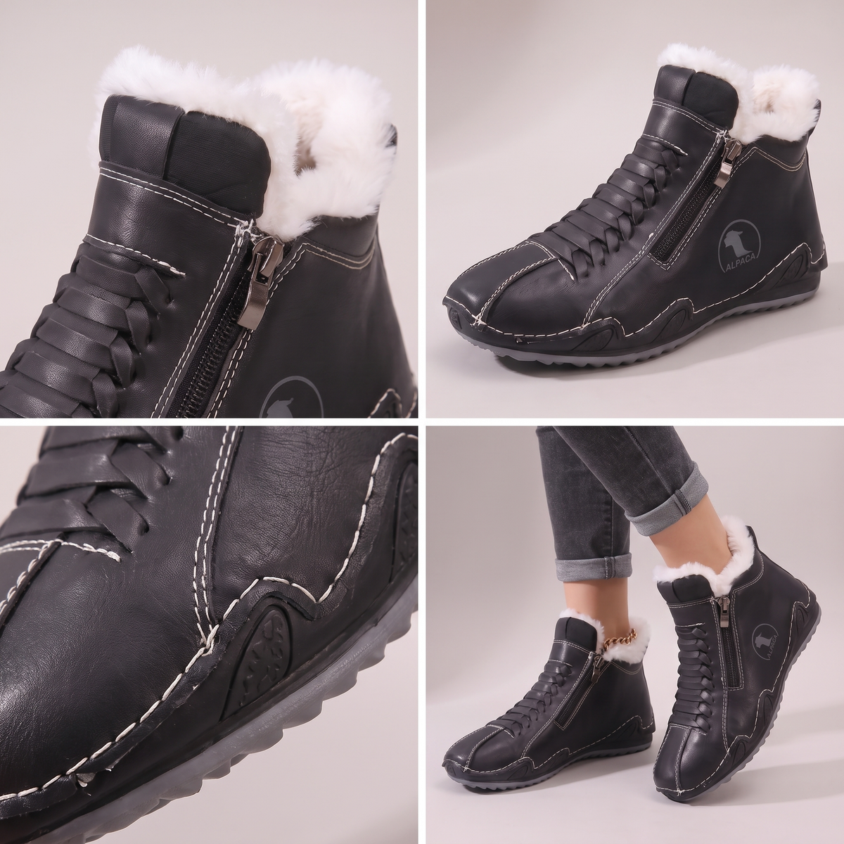 Boots Damen mit seitlichem Reißverschluss und flauschigem Futter - J&B - 12 - Jasminaboutique.com