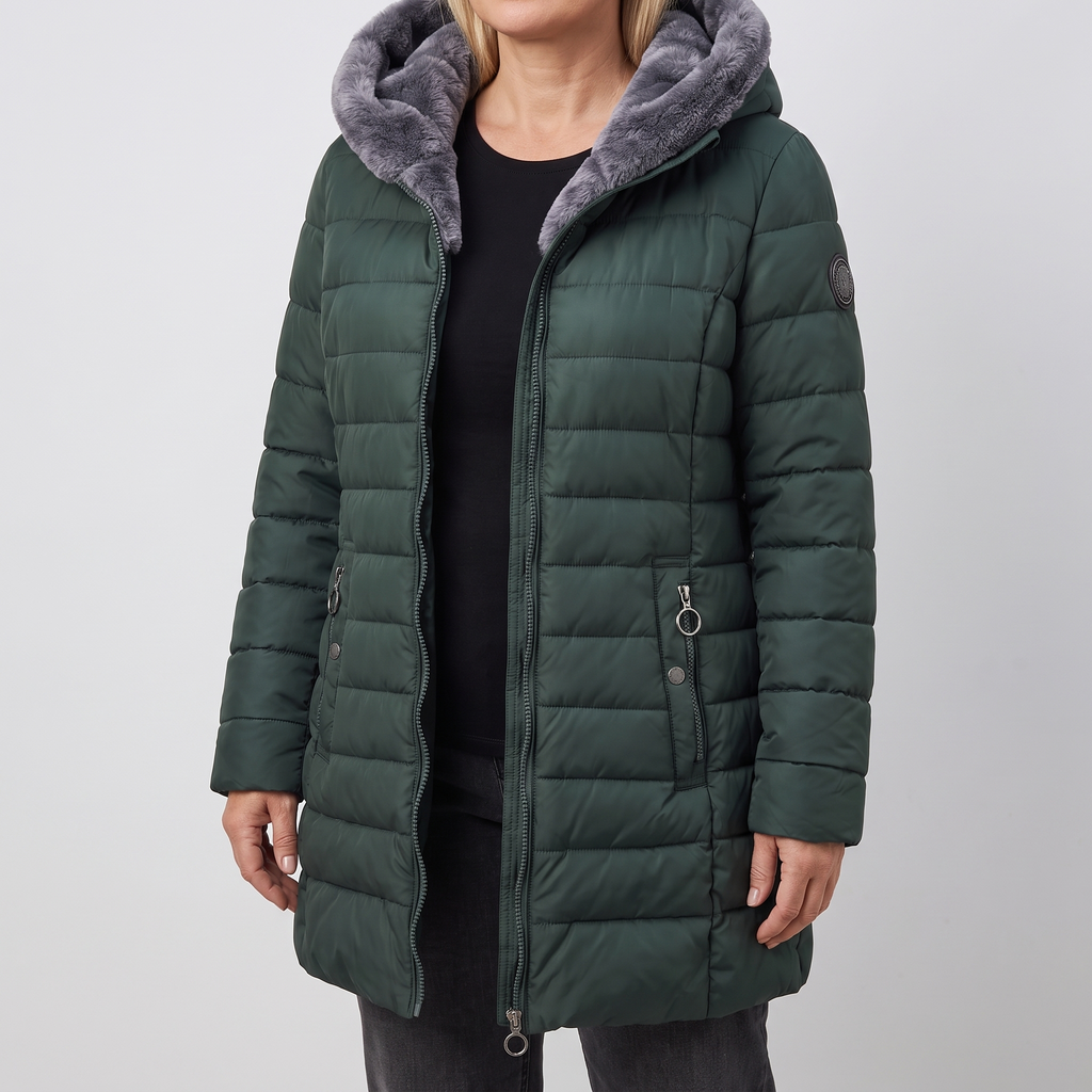 Winterjacke Damen mit Kapuze und durchgehendem Reißverschluss - J&B - 1 - Jasminaboutique.com