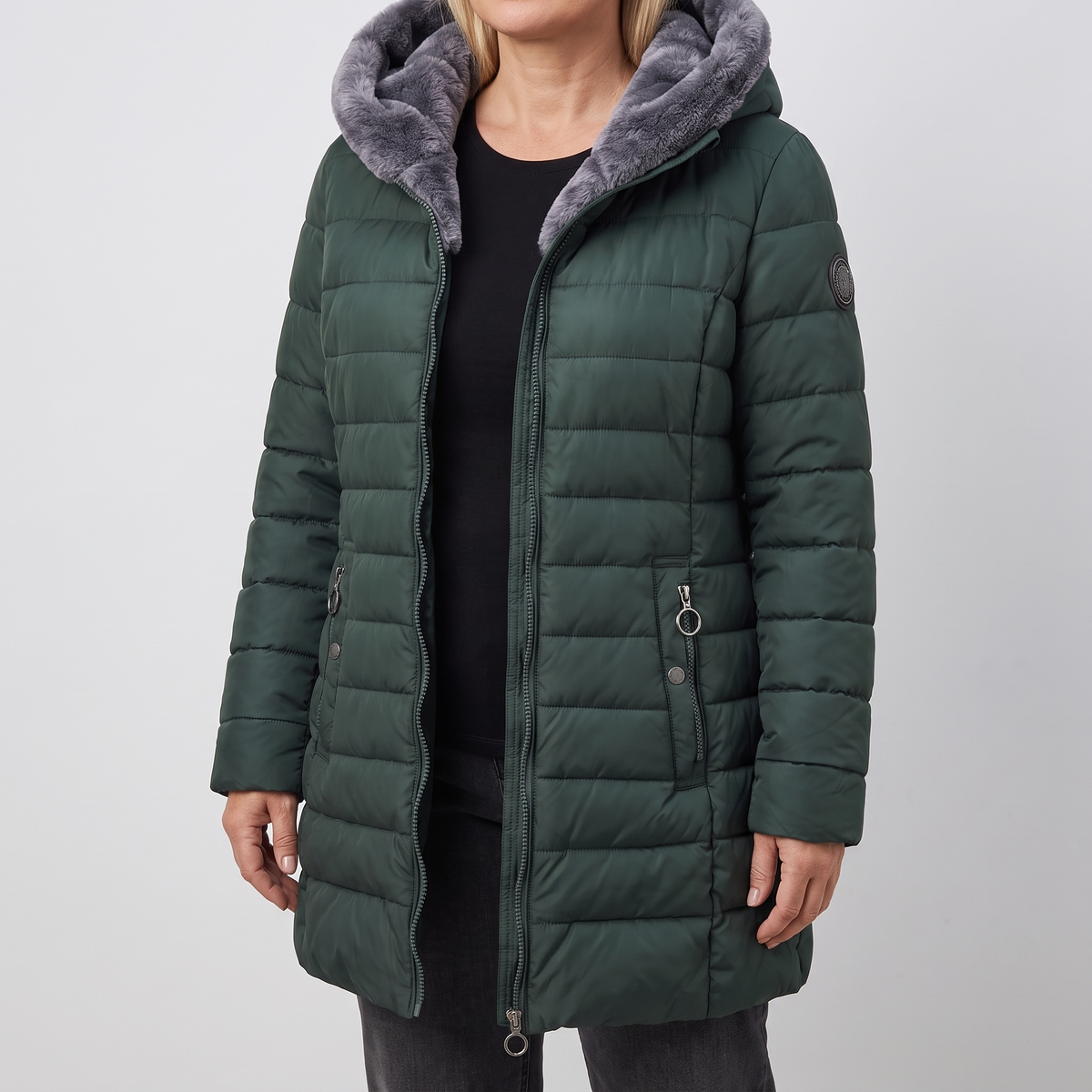 Winterjacke Damen mit Kapuze und durchgehendem Reißverschluss - J&B - 1 - Jasminaboutique.com